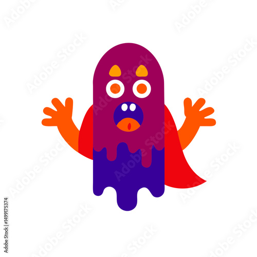 Funny and spooky ghost character with arms raised, designed for Halloween or playful scary-themed illustrations.

