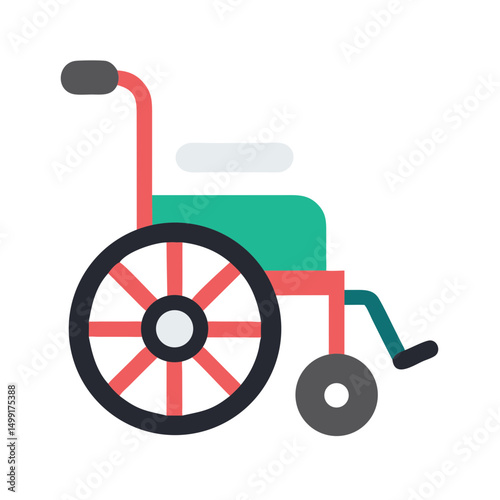 Simplified vector icon of a wheelchair, representing mobility aid, healthcare, disability, and physical accessibility.
