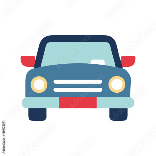 Simple flat vector showing the front of a car, ideal for automotive, transportation, or driving-related visuals.
