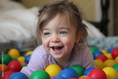 Lively young girl having fun indoors home  
