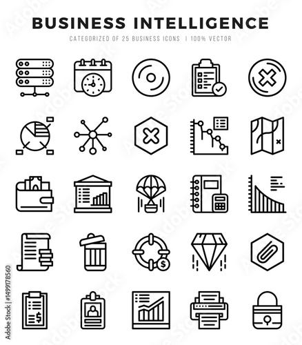 Business Intelligence elements. Lineal web icon set. Simple vector illustration.