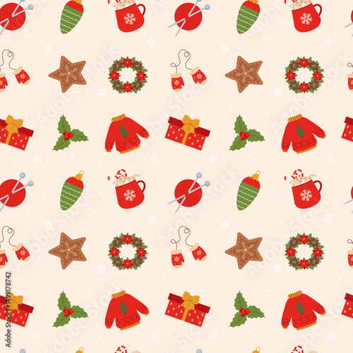 Christmas pattern seamless. Seamless pattern with christmas and winter elements.