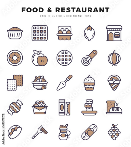 Food and Restaurant Icon Pack 25 Vector Symbols for Web Design.