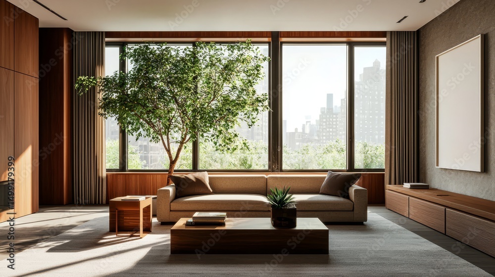 Fototapeta premium Inviting lounge area with a stylish coffee table.