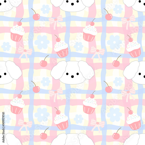 seamless  pattern with puppy and cupcake 