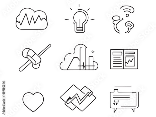 Digital Health Cloud Computing Line Art Vector Image