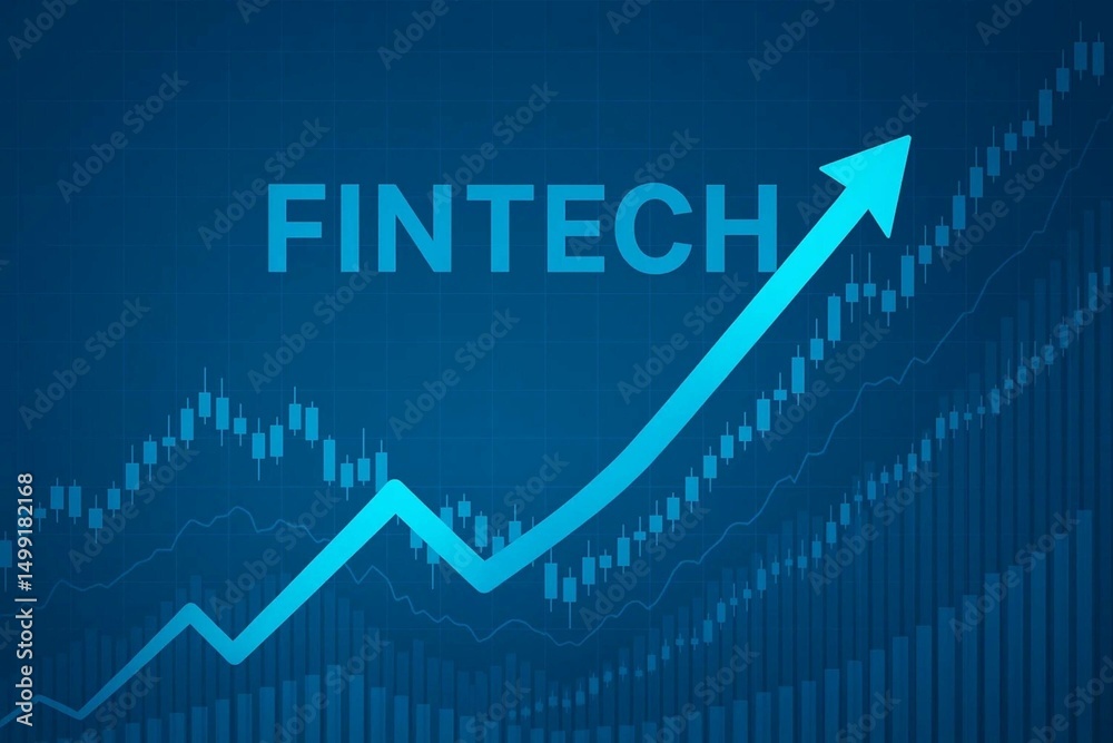 Fototapeta premium Fintech upward arrow chart background, stock stock market finance economic growth trend concept illustration