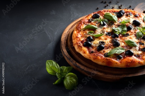 Pizza topped with olives an...