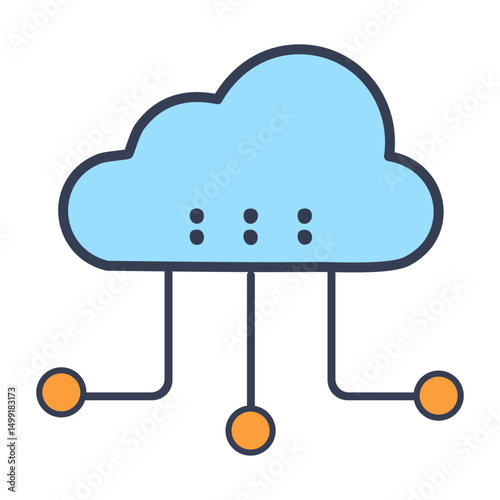 Cloud computing concept with an icon illustrating data storage and network technology