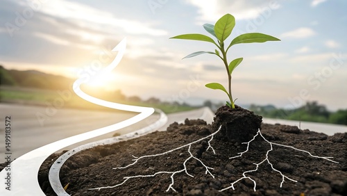 Growth, Progress, and Success A Symbolic Image of a Plant Growing Beside a Road