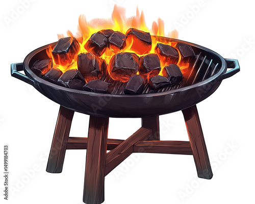 Barbecue grill with burning charcoal