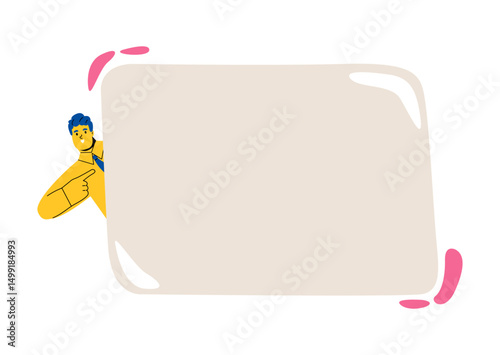 Business man holding empty blank board. Flat vector illustration isolated on white