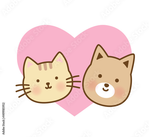 仲良しの犬と猫のかわいいイラスト