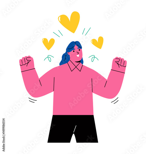 Happy business woman. Positive emotions concept. Flat vector illustration isolated on white