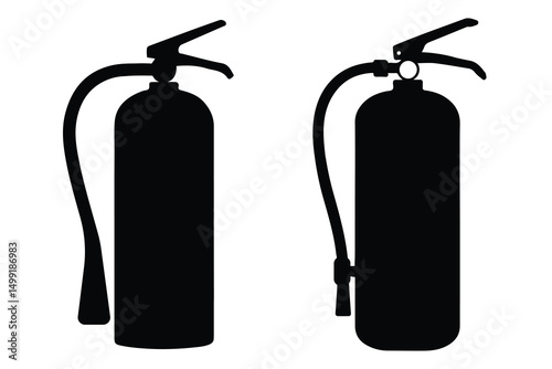 Set fire extinguisher vector silhouette illustration on white background