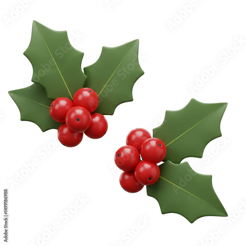 3d christmas holly sprig design with festive berries