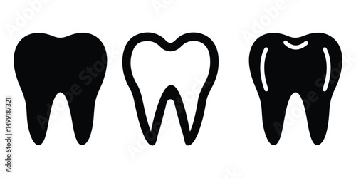 tooth set icon vector silhouette on white background