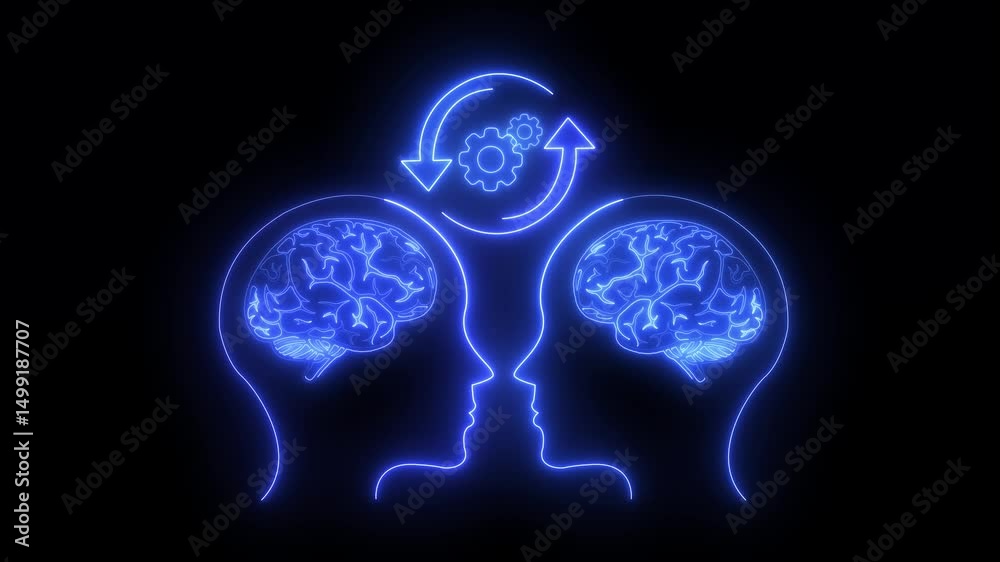 Brainstorm concept, method of generating ideas and sharing knowledge to solve a particular commercial or technical problem. Glowing neon line of brainstorm icon isolated on transparent background