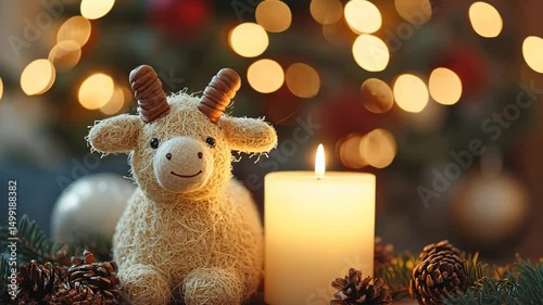 christmas still life with candles and decorations