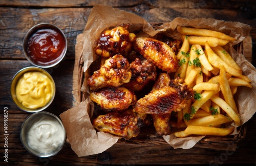 Grilled chicken wings and f...