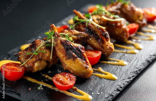 Grilled chicken wings garni...