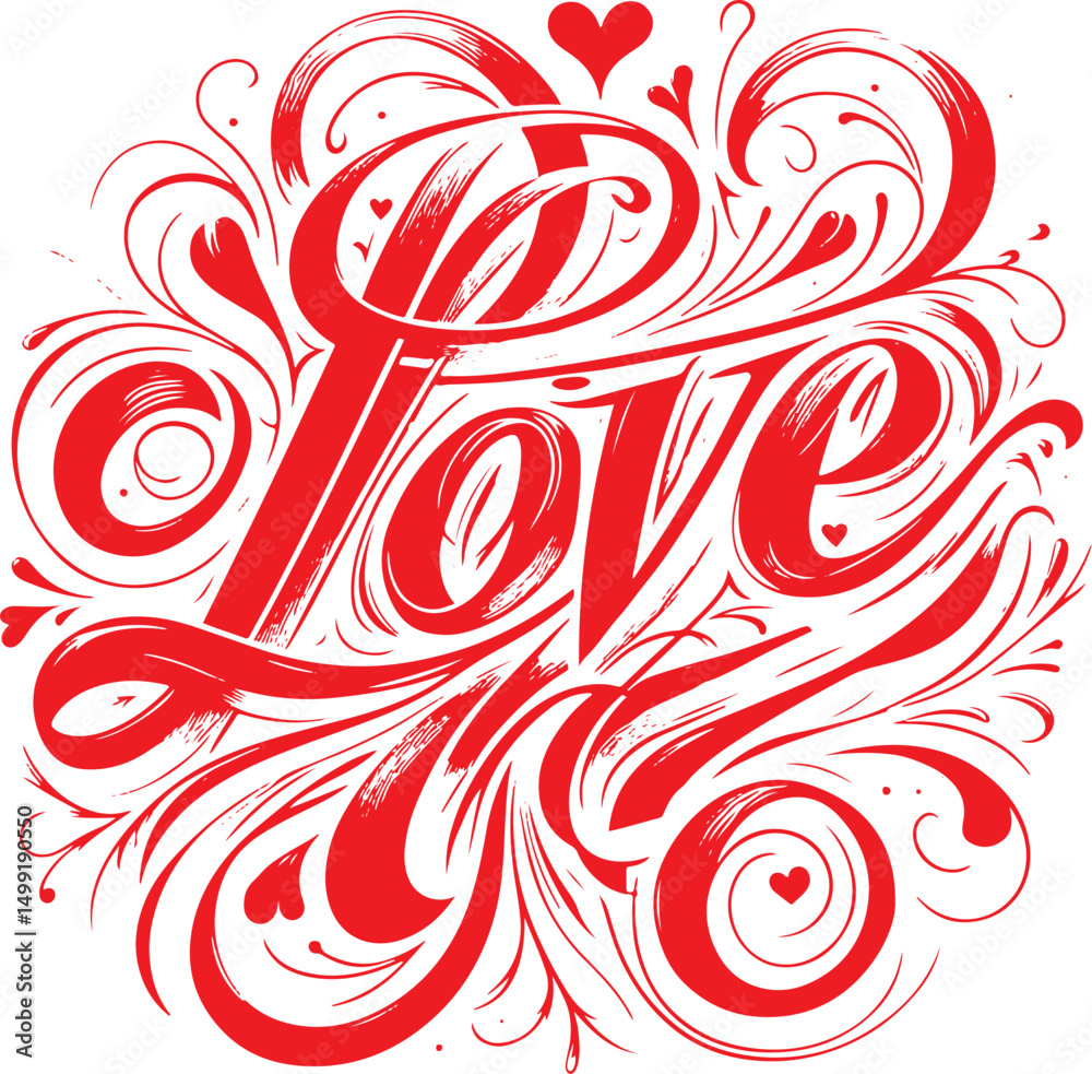 Decorative Calligraphy of the Word Love with Flourishing Details 