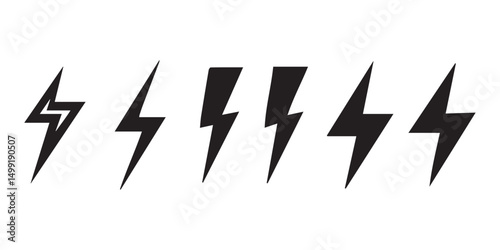  Lightning bolt icon set, Thunderbolt in the circle, flash electric symbol, Vector illustration set icon