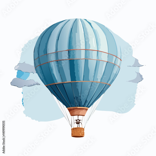 Pastel Blue Hot Air Balloon Soaring Above Soft Clouds