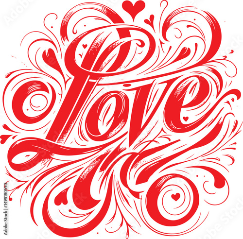 Decorative Calligraphy of the Word Love with Flourishing Details 
