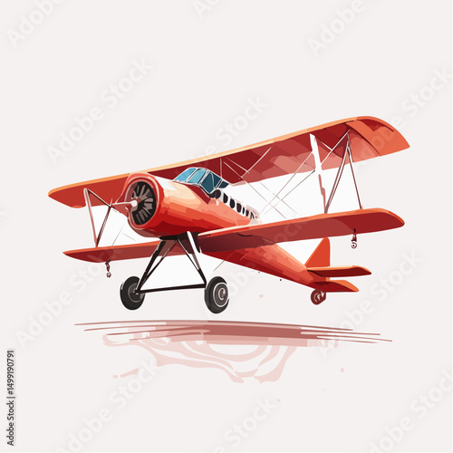 Red Biplane in Flight Against White Background