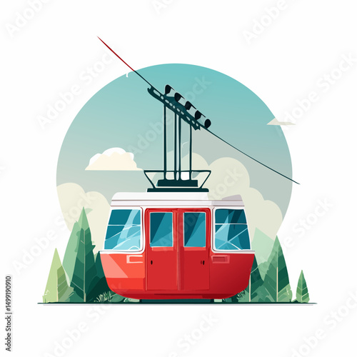 Red Cable Car in Mountain Landscape Illustration