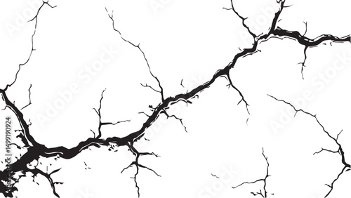 Vector grunge cracked texture. Black cracks isolated on white background. Abstract cracked texture .