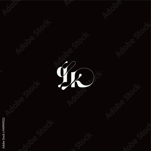 wedding typography initial monogram style and elegant concept QK organic hairline logo letter