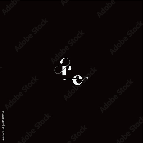 wedding typography initial monogram style and elegant concept RE organic hairline logo letter