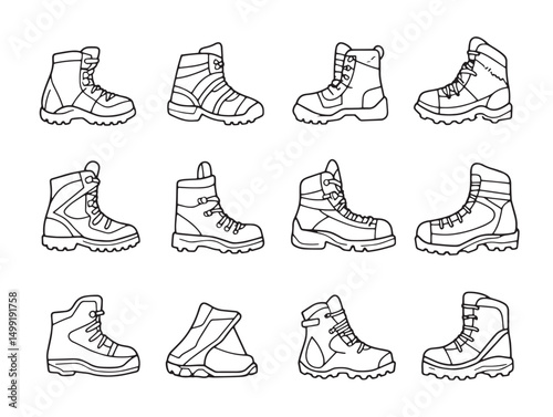 Hiking boots simple line art drawing vector illustration