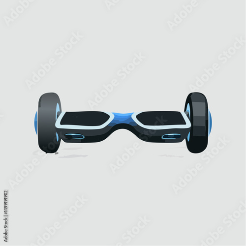 Sleek Black and Blue Hoverboard on Gray Background