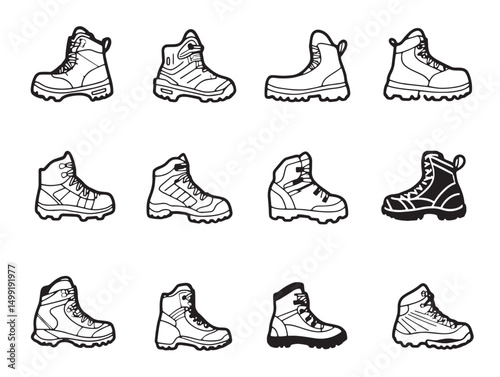 Minimalist hiking boots outline design for outdoor adventure
