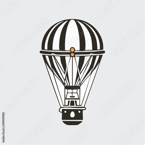 Vintage Black And White Striped Hot Air Balloon Illustration