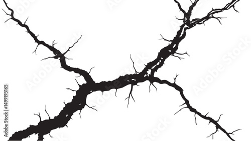 Vector grunge cracked texture. Black cracks isolated on white background. Abstract cracked texture .