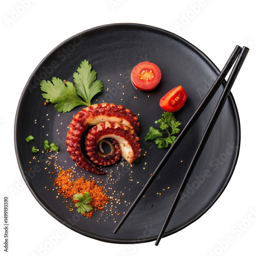 Grilled octopus with chopstick.