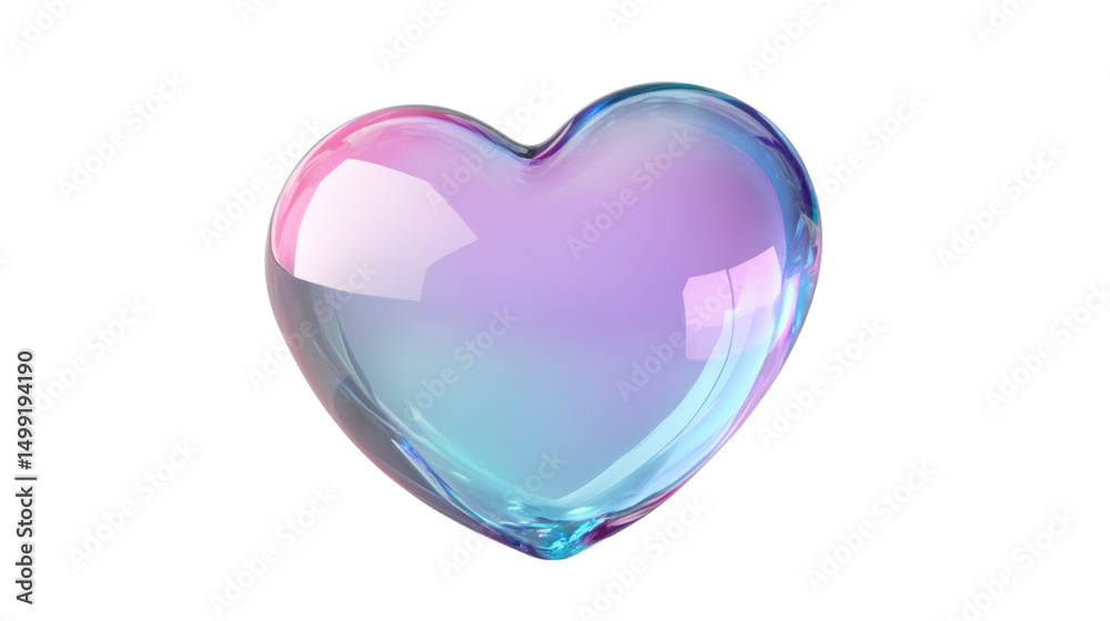 Fototapeta premium Heart shaped glass holographic Iridescent 3d render icon on white background