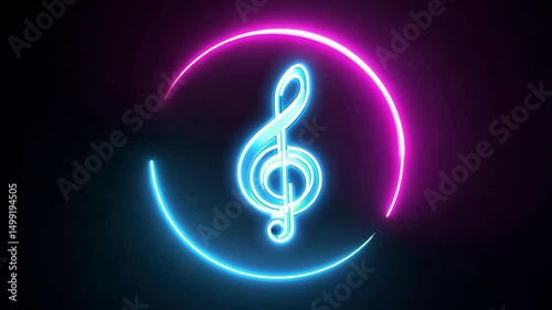 Wallpaper Mural Glowing neon treble clef music symbol on dark background showcasing sound and audio creativity, ideal for entertainment, music intros or media design Torontodigital.ca