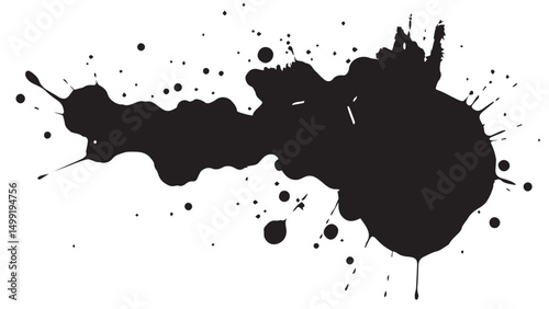 Splattered blot, a spot of black paint on a white background. Abstract black ink splash. Vector illustration.