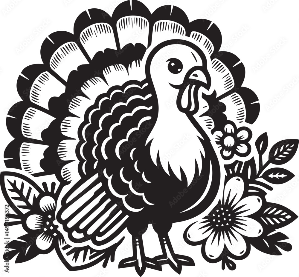 Fototapeta premium Black and White Turkey Bird Vector Illustration