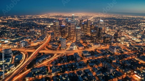 aerial view of city at night