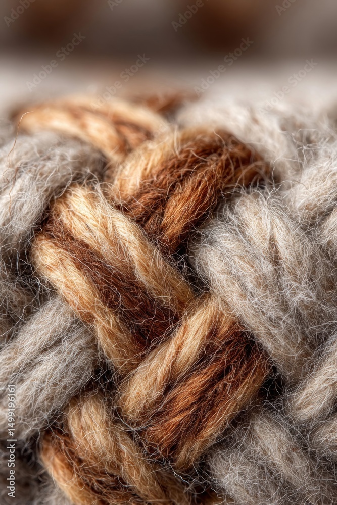 Fototapeta premium Close-up of Beige and Brown Yarn Weave