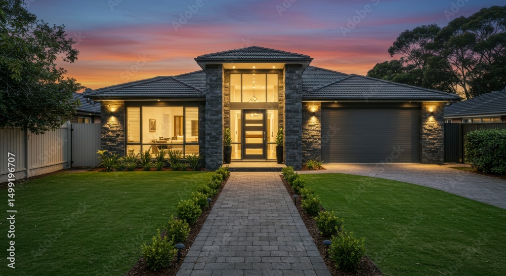Obraz premium Modern home at sunset
