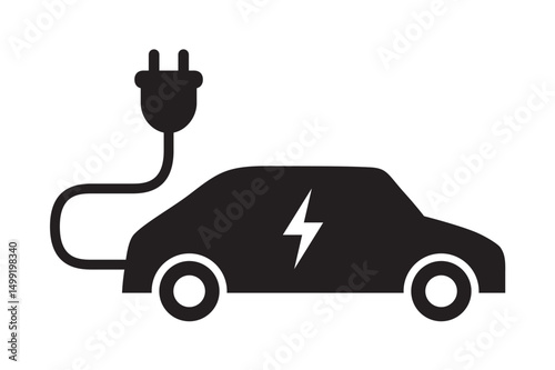 electric car with charging cable pictogram isolated vector illustration