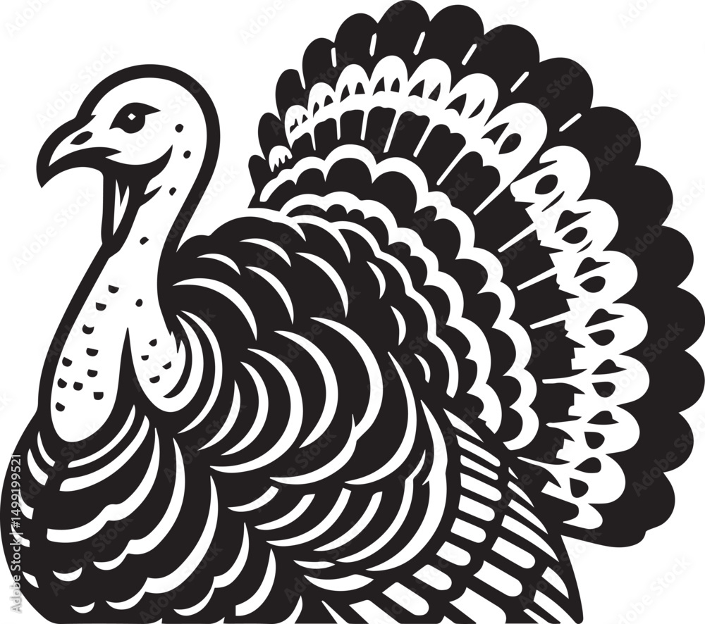 Fototapeta premium Black and White Turkey Bird Vector Illustration