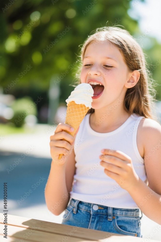 araffe girl eating an ice cream cone on a sunny day araffe girl eating an ice cream cone on a sunny day